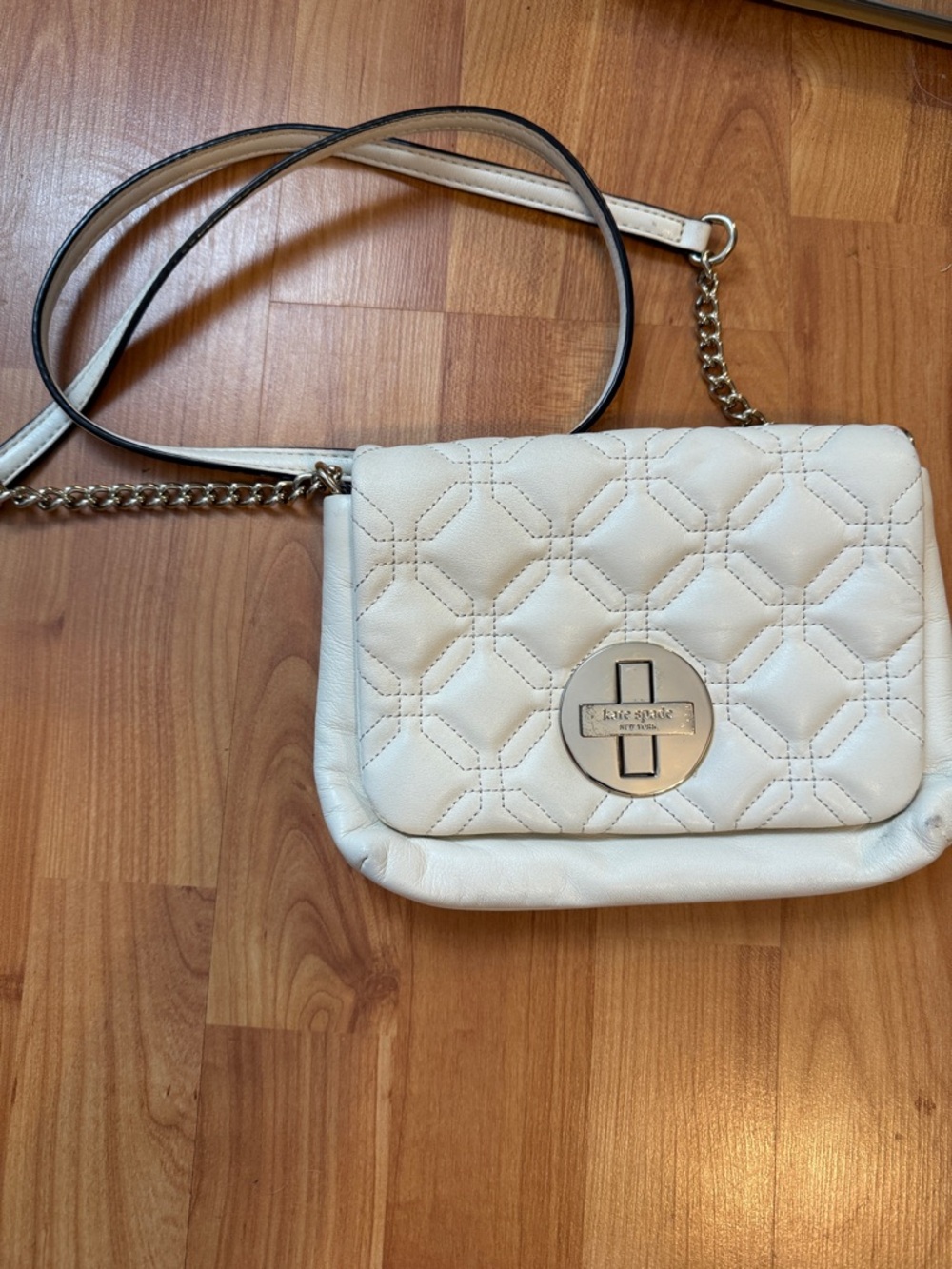 kate spade Cream Quilted Leather Crossbody with Gold Hardware